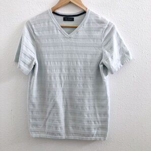NAADAM Short Sleeve Textured Striped V-Neck Cotton Sweater Medium‎ Size